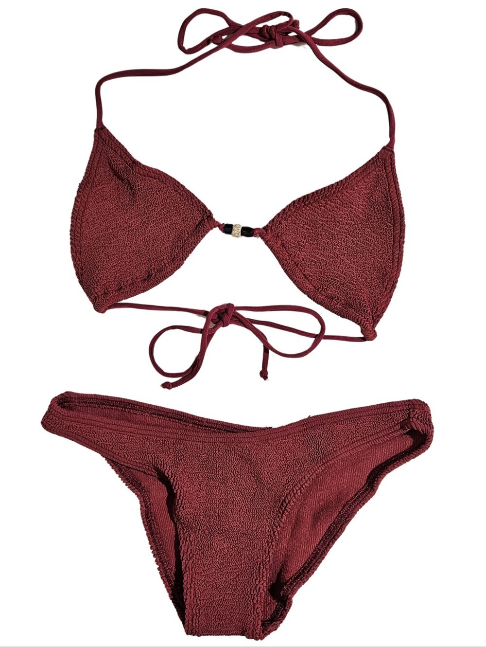 Bond-Eye Bikini Set Beaded Ingrid Triangle/Sign Brief Swimsuit Carmine ONE SIZE